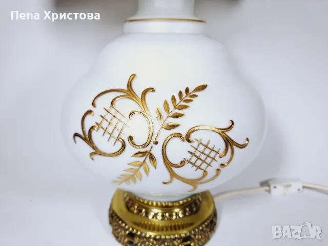 Голяма настолна лампа, ръчно рисувана с метална основа , снимка 5 - Настолни лампи - 49694672