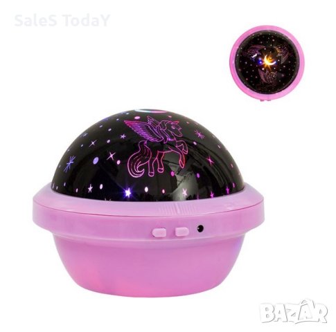 Детска лампа с еднорог, LED проектор, розов, 13x10.5cm