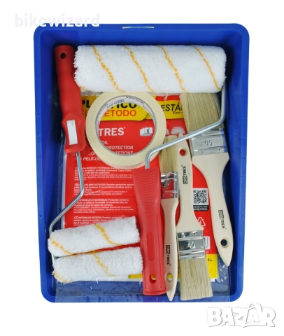 Комплект валяци за боядисване , четки , вана и предпазен найлон , снимка 2 - Други инструменти - 52477493