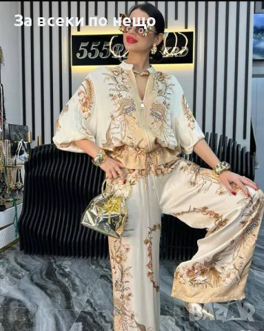 Дамски Луксозен Комплект С Две Части Тип Кимоно, С Връзки И Цип Код A564, снимка 2 - Комплекти - 50183295