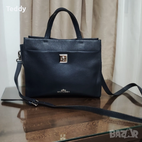Маркова синя кожена чанта Wittchen, естествена кожа, снимка 14 - Чанти - 52654798