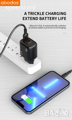 Зарядно за телефон адаптер 220V 38W USB3.0 + Type C  Digital One SP00925  abodos as-cs236 -5А Бързо , снимка 7 - Оригинални зарядни - 44744148