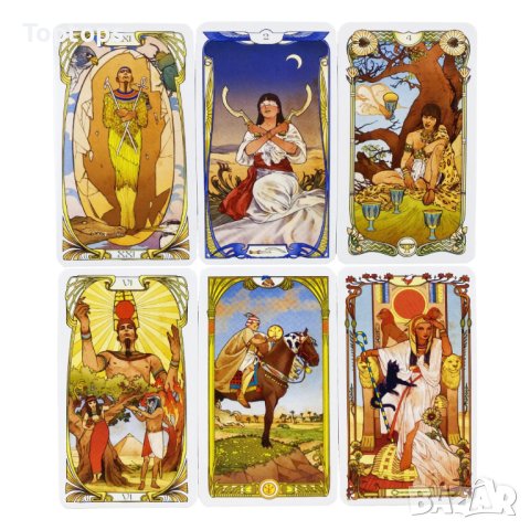 Елегантнo таро: Golden Art Nouveau Tarot & Etherial Visions & Egyptian Art Nouveau Tarot, снимка 6 - Карти за игра - 42293138