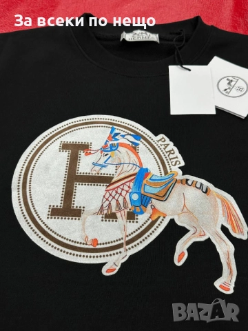 Hermes Мъжка Черна Памучна Блуза С Дълъг Ръкав Хермес Код A956, снимка 2 - Блузи - 52021024