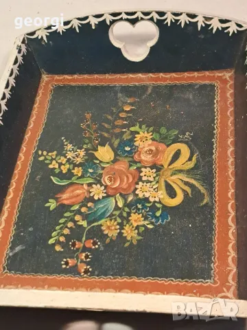 ретро дървен ръчноизрисуван с цветя поднос 22/3, снимка 5 - Декорация за дома - 49199555