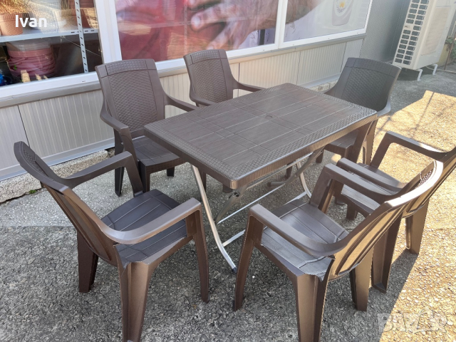 Градински комплект маса със столове 6бр ратан, снимка 5 - Градински мебели, декорация  - 44929171