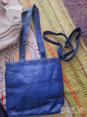 Синя чанта от естествена кожа , снимка 4 - Чанти - 53363980