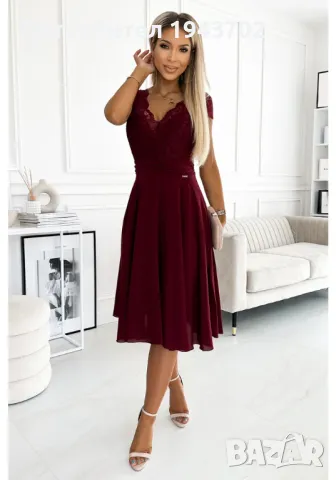 Елегантна рокля от шифон в цвят бордо 381-5 Numoco, снимка 2 - Рокли - 47721463
