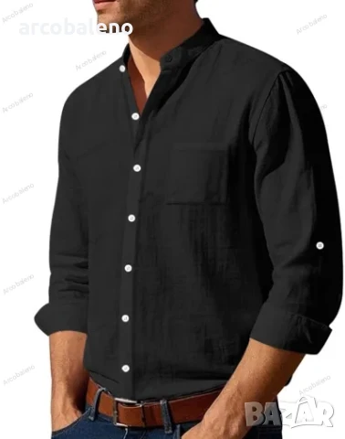 Ежедневна мъжка риза с дълъг ръкав и изправена яка, 5цвята , снимка 10 - Ризи - 50472152