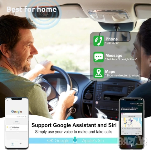 Bluetooth Handsfree Високоговорител за кола – Гласов контрол (Siri/Google), 20ч. разговори и Слот за, снимка 5 - Други - 53212578