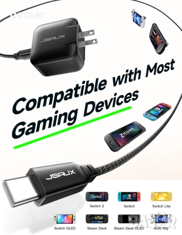 JSAUX 65W USB C зарядно за Nintendo Switch 2, ROG Ally, Steam Deck, таблети, лаптопи, 2 метра кабел, снимка 5 - Друга електроника - 50582335