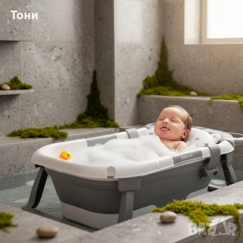 Сгъваема бебешка вана с термометър и възглавница, снимка 2 - За банята - 53001364