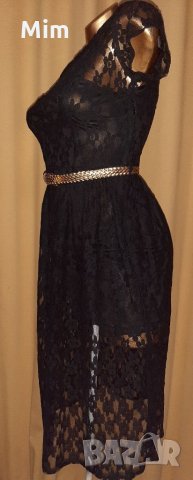 Atmosphere  M Черна дантелена рокля с златист кожен колан, снимка 6 - Рокли - 33945274