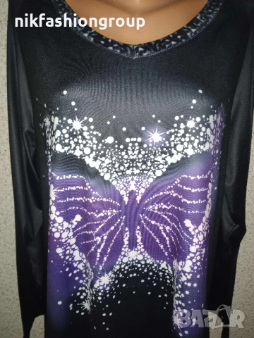 Черна туника с принт пеперуда, 2XL размер, снимка 2 - Туники - 52395410