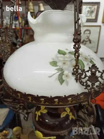 Стар масивен антикварен  полилей ,рисувана керамика ,рисувано стъкло,газено шише,действащ, снимка 8 - Антикварни и старинни предмети - 48766750