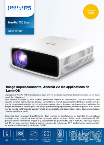 Philips NPX750 Full HD проектор – ултра тих, LED, чисто нов, снимка 8 - Плейъри, домашно кино, прожектори - 53060996