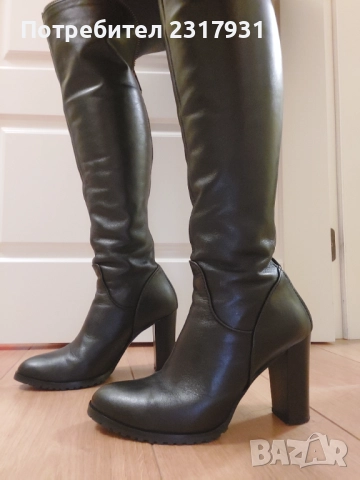Елегантни и топли кожени ботуши над коляното, снимка 3 - Дамски ботуши - 52102650