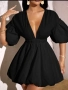 Къса черна рокля тип балон, снимка 1