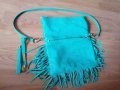 ANTONELLO SERIO дамска чанта, естествена кожа, ресни, петролено-синьо , снимка 4