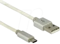 USB текстилен кабел 2 м Delock, Micro-B, Type-A, пренос на данни, Германия, снимка 1