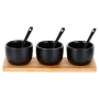 Комплект от 3 керамични купи с лъжици върху бамбуков поднос, 21,5x6,5x5,5 см, черни 139686, снимка 4