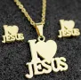 Комплект “I Love Jesus” – с 18к златно покритие - Обеци и колие, снимка 2