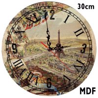 Париж Айфеловата кула 30см МДФ стенен часовник винтидж дизайн