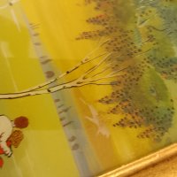 красива картина пейзаж рисувана от вътрешната страна на стъклото със дървена винтидж рамка , снимка 15 - Антикварни и старинни предмети - 44398853