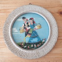 Продавам малка кръгла българска ретро картина от 60-те рисувана ръчно върху стъкло в ориг. рамка , снимка 2 - Картини - 39763299