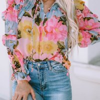 Дамска блуза с дълъг ръкав и флорален принт, снимка 11 - Блузи с дълъг ръкав и пуловери - 42775442