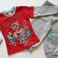 Нов памучен комплект от 2 части за момиче размери:1 год и 2 год, снимка 1 - Комплекти за бебе - 38576893