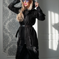 Дамско модерно дълго яке в черен цвят , снимка 2 - Якета - 44793385