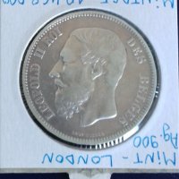Монета Белгия - 5 Франка 1870 г. Леополд II - Сребро, снимка 2 - Нумизматика и бонистика - 31540175