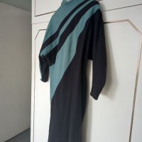 Зимна рокля в черно и морско зелено/синьо, снимка 2 - Рокли - 37126530