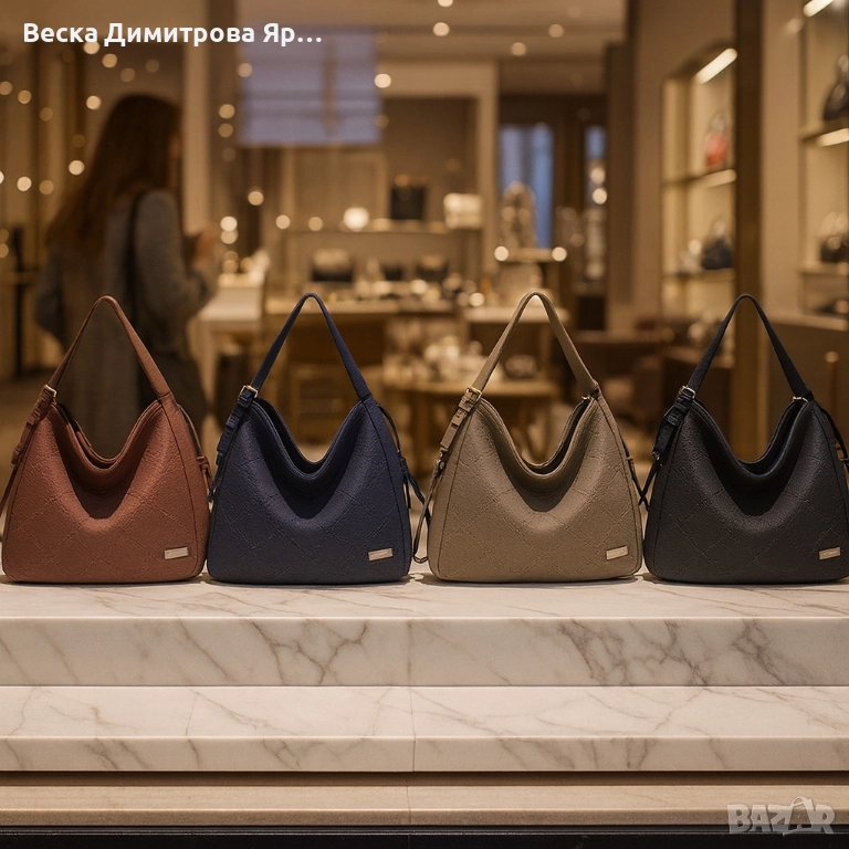 Велурена дамска чанта с декоративни ленти и метални капси – елегантен бохо дизайн, снимка 1