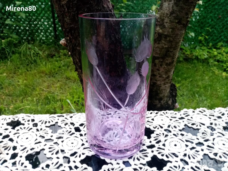 Лилава кристална ваза, снимка 1