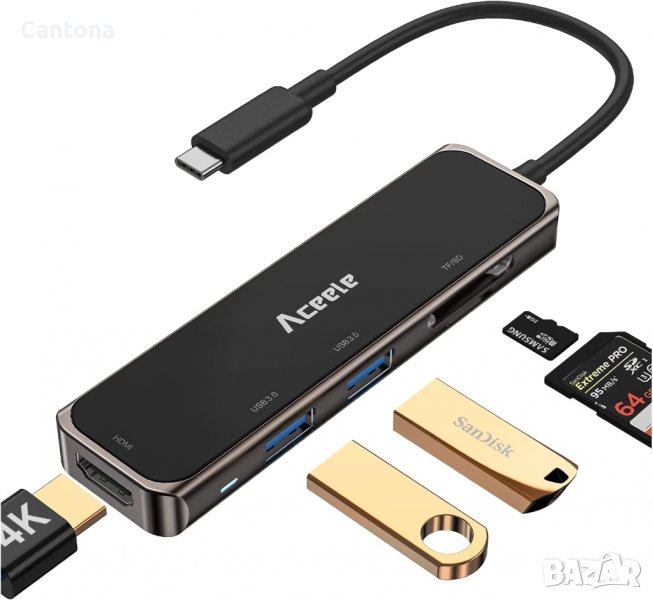 Aceele USB C хъб, 5 в 1  HDMI, 2xUSB 3.0, SD TF четец - дизайнерска версия, снимка 1
