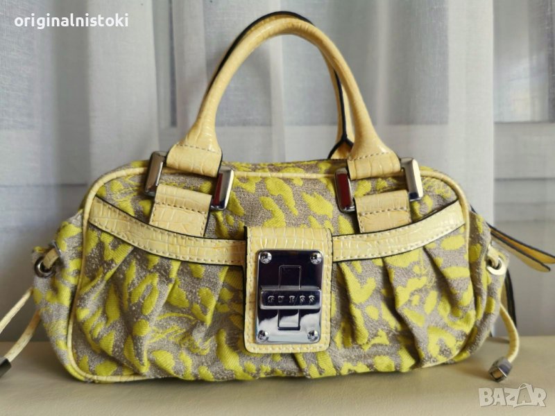 чанта марка GUESS  Естествена кожа лак и текстил, снимка 1