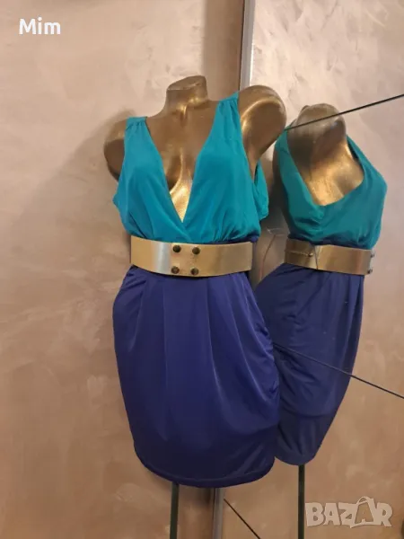 L Елегантна,къса рокля със златист кожен колан @, снимка 1