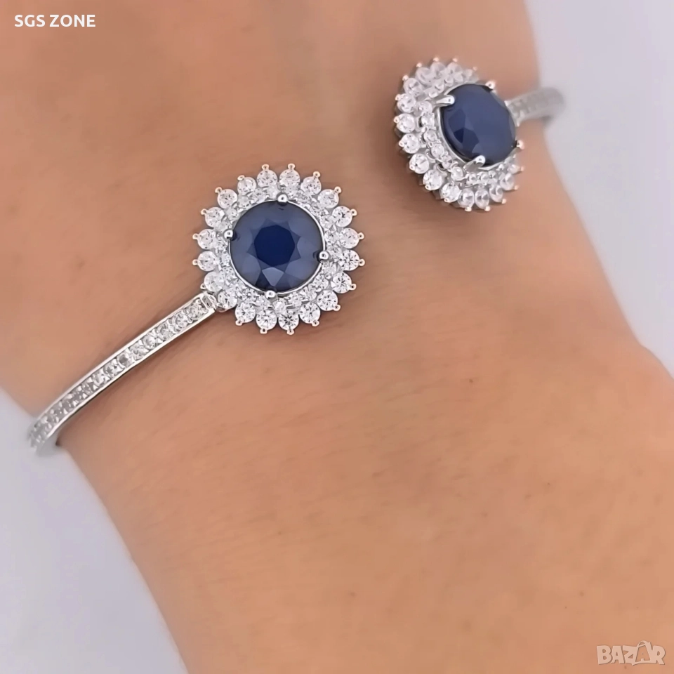 стилна сребърна гривна със сапфир, снимка 1