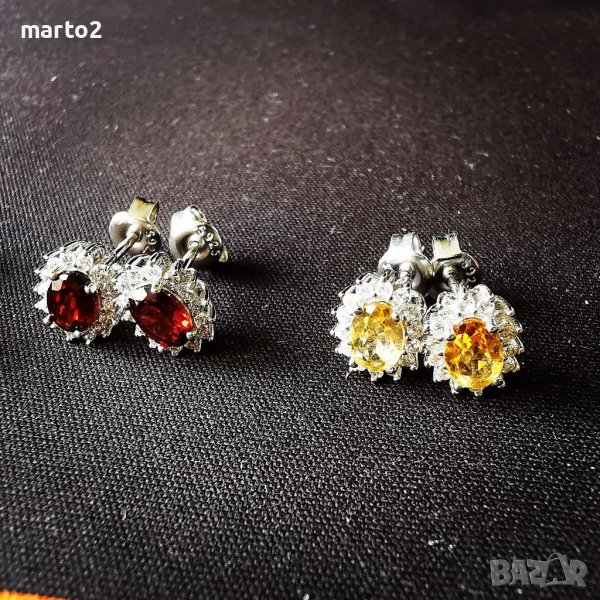 Елегантни Сребърни 925 Обеци с Натурални Гранати, Цитрини, Аметисти или Топази!, снимка 1