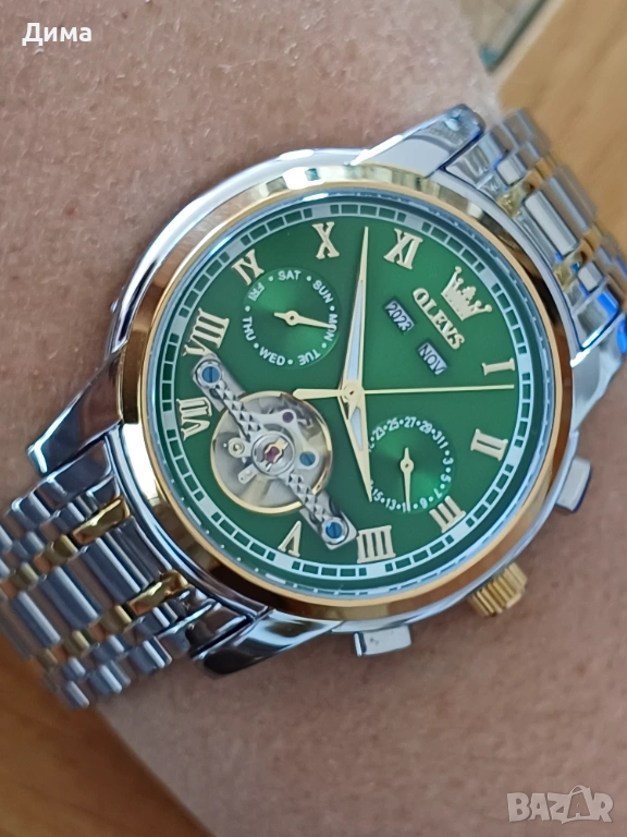 Olevs Автоматик, Дисплей Скелетон, HD Светещ, 3 ATM, Прозрачен гръб, Мултифункционален, Календар, снимка 1