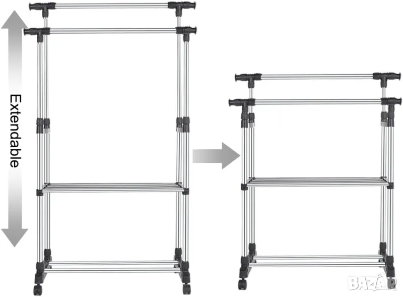 Поставка за дрехи на колела Разтегателна 75-151 Регулируема височина, снимка 1