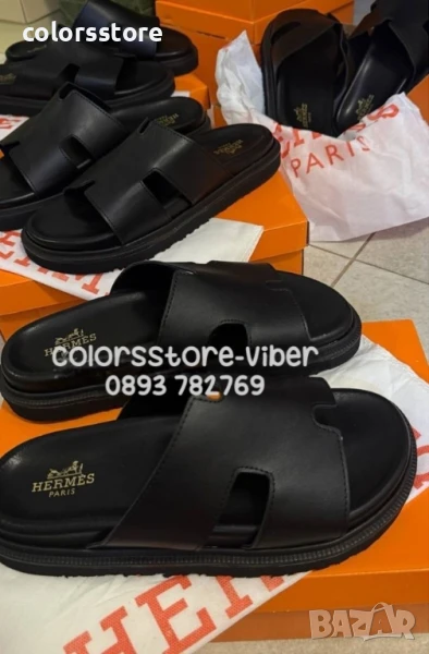 Мъжки чехли Hermes  Черна кожа/BR170s, снимка 1