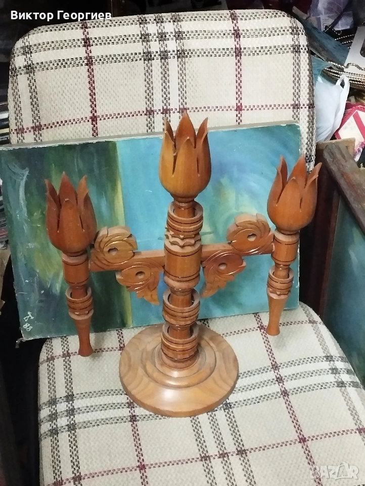 Красив голям свещник -дърворезба., снимка 1