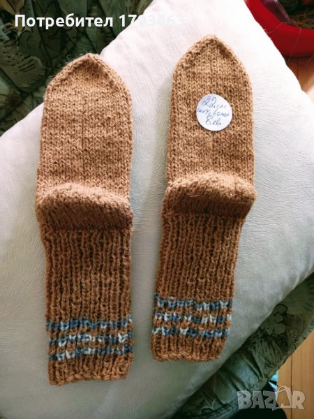 Ръчно плетени детски чорапи от вълна, дължина на ходилото 22 см., снимка 1