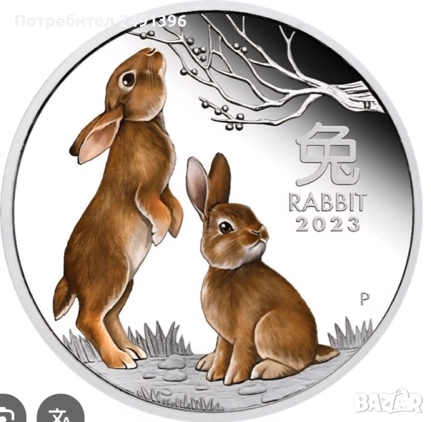 1 oz, Цветен лунар, 2023, Година на заека, снимка 1