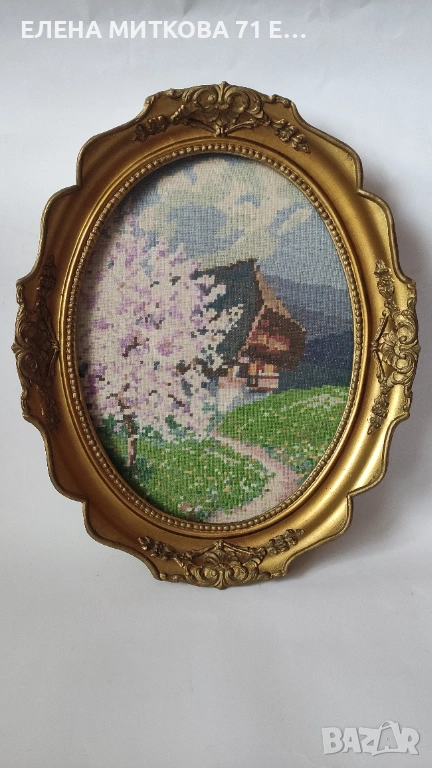 Стар гоблен в барокова рамка остъклен, снимка 1