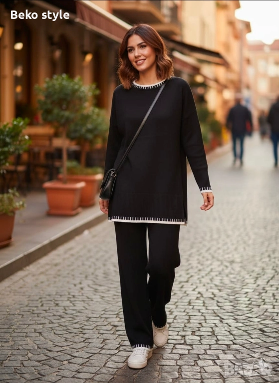 Дамски комплект от фино плетиво наличен в Бяло и Черно, снимка 1