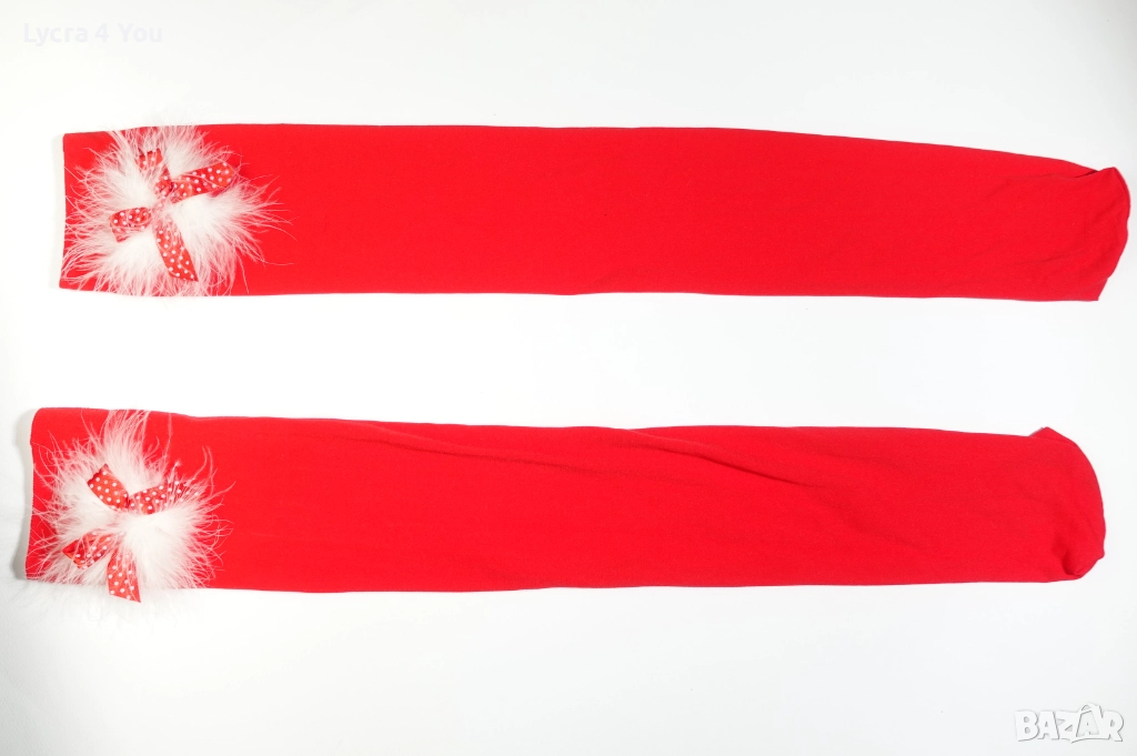 S/M червени плътни чорапи с бели пухчета, снимка 1